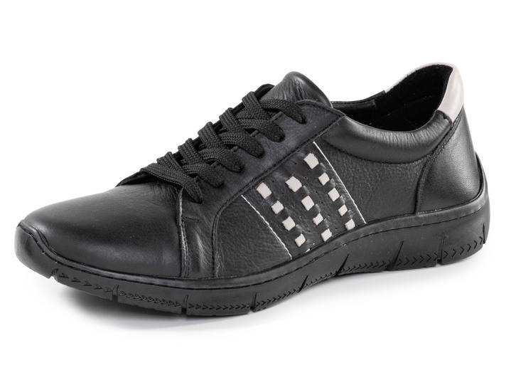 Instappers & veterschoenen - Andrea Conti veterschoen van nappaleer met contrasterende details, in Größe 036 bis 042, in Farbe SCHWARZ Ansicht 1