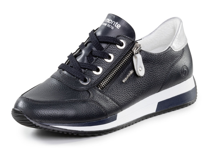 Instappers & veterschoenen - Remonte sneakers met veters en glinsterende zilveren contrastrand, in Größe 036 bis 042, in Farbe MARINE Ansicht 1