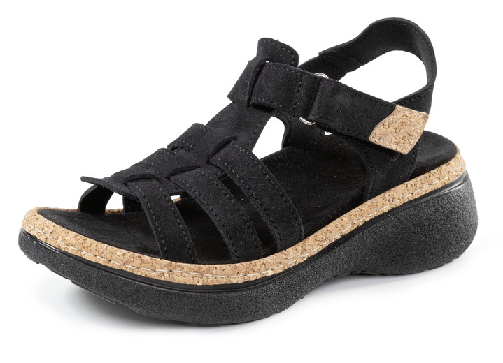 Sandalettes & slippers - Sandaal met beugelband en kurkgarnituur, in Größe 036 bis 042, in Farbe ZWART Ansicht 1