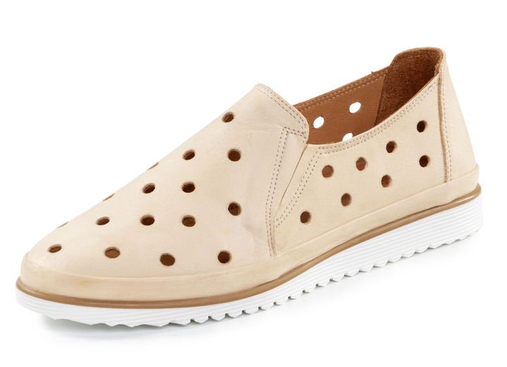 Instappers & veterschoenen - ELENA EDEN pantoffels gemaakt van zacht nappaleer met perforaties, in Größe 036 bis 041, in Farbe LICHTBEIGE Ansicht 1