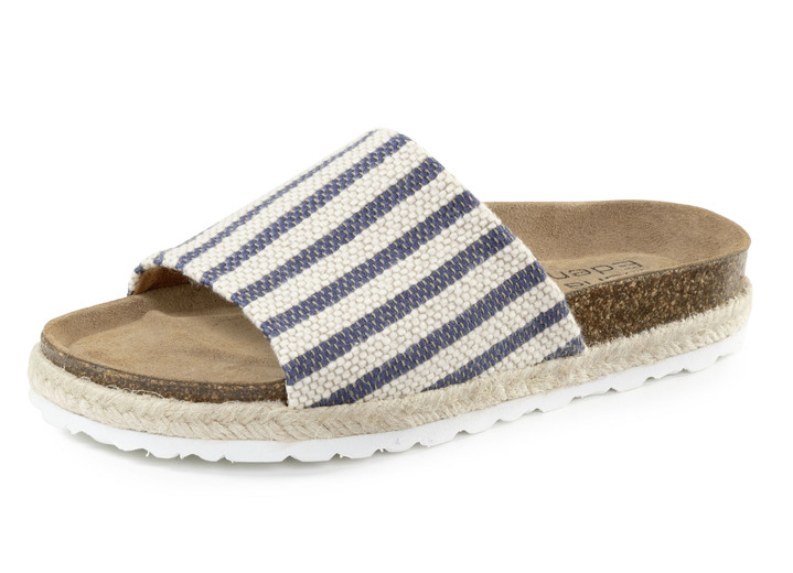 Sandalen & slippers - ELENA EDEN muiltjes gemaakt van grof geweven textielmateriaal, in Größe 036 bis 042, in Farbe JEANS-WEISS Ansicht 1
