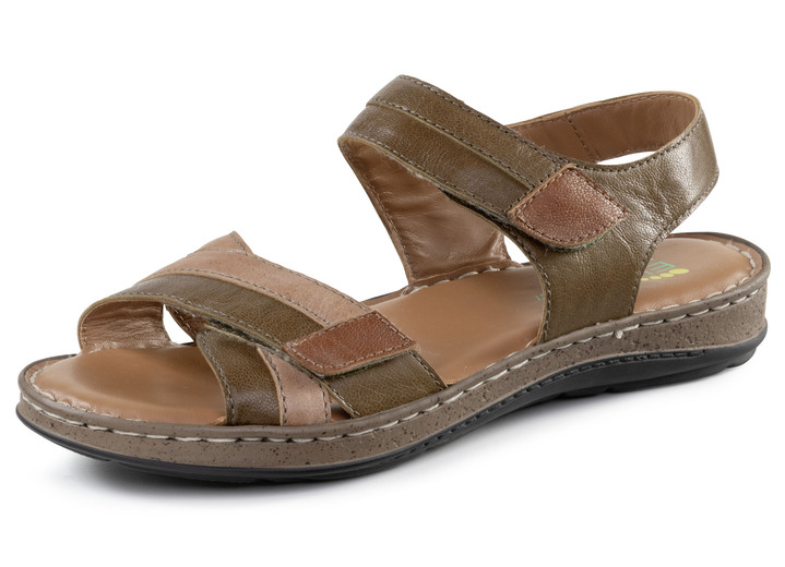Sandalen & slippers - ELENA EDEN sandaal van nappaleer met contrasterende bies, in Größe 036 bis 042, in Farbe BRAUN Ansicht 1