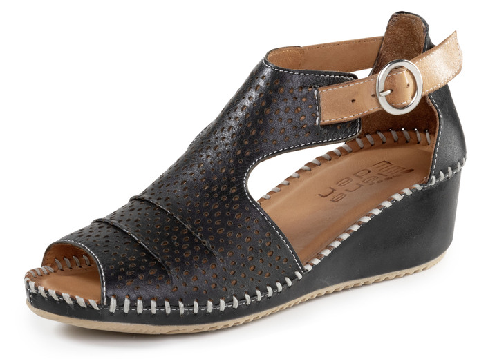 Sandalettes & slippers - ELENA EDEN sandaal met decoratieve perforatie, in Größe 036 bis 041, in Farbe SCHWARZ-NATURBRAUN Ansicht 1