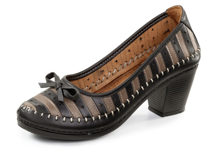 Pumps & ballerina - Gemini pumps van rundnappaleer met strik, in Größe 036 bis 042, in Farbe SCHWARZ-BRAUN Ansicht 1