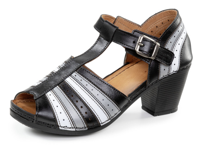 Sandalen & slippers - Gemini sandaal met bandjes en decoratieve perforaties, in Größe 036 bis 042, in Farbe SCHWARZ-GRAU Ansicht 1