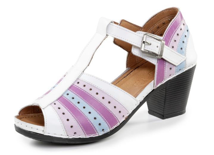 Sandalen & slippers - Gemini sandaal met bandjes en decoratieve perforaties, in Größe 036 bis 042, in Farbe WEISS-BUNT Ansicht 1