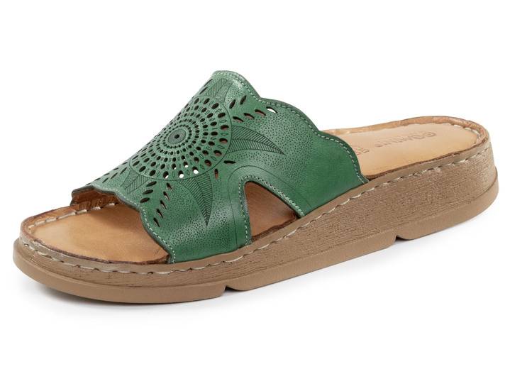 Sandalen & slippers - Gemini muiltjes van nappaleer met perforatie, in Größe 036 bis 042, in Farbe GROEN Ansicht 1
