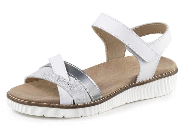 Sandalen & slippers - ELENA EDEN sandaal van gedeeltelijk glanzend reliëf nappaleer, in Größe 036 bis 042, in Farbe WIT-ZILVER Ansicht 1