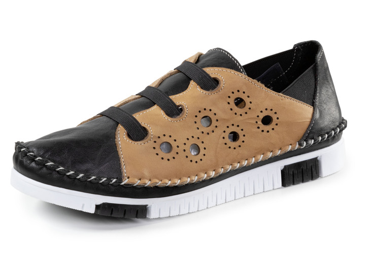 Instappers & veterschoenen - pantoffel, in Größe 036 bis 042, in Farbe SCHWARZ-CAMEL Ansicht 1