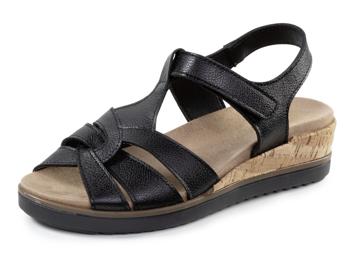 Sandalen & slippers - ELENA EDEN Stegspangen-Sandale aus genarbtem Nappaleder, in Größe 035 bis 041, in Farbe SCHWARZ Ansicht 1