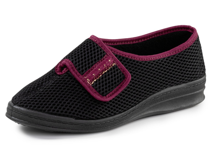 Hausschuhe - Klettschuhe, in Größe 036 bis 042, in Farbe SCHWARZ-BORDEAUX Ansicht 1