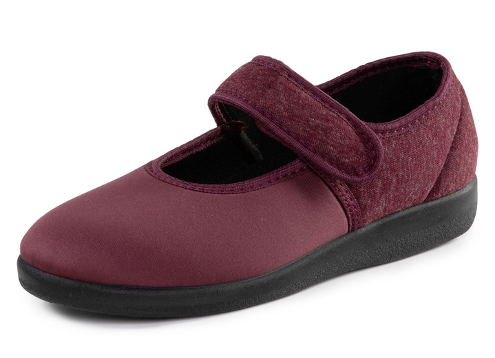 Huisschoenen - Clipschoen van zacht, deels gemêleerd textielmateriaal, in Größe 036 bis 042, in Farbe BORDEAUX Ansicht 1