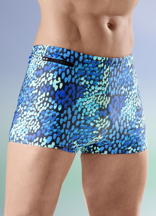 Badehosen - Badehose, in Größe 004 bis 013, in Farbe BLAU-SCHWARZ-BUNT