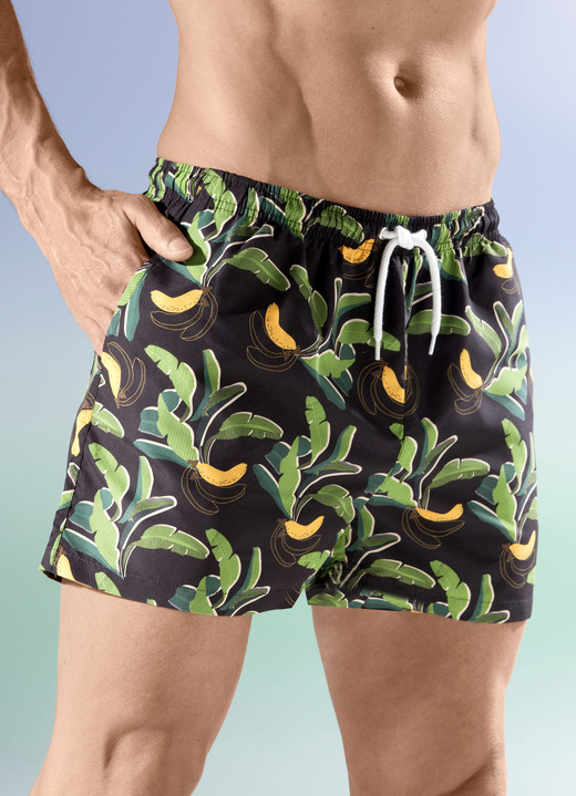 Zwemshorts - Zwemshort, all-over patroon, microvezel, in Größe 004 bis 012, in Farbe SCHWARZ-GRÜN-BUNT