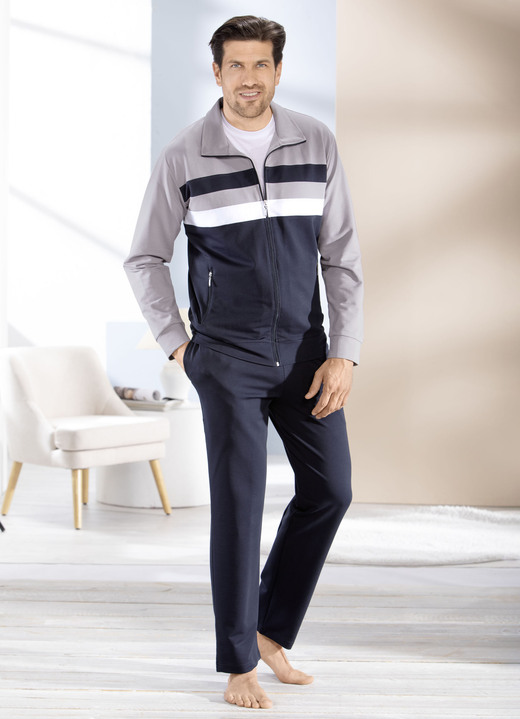 Vrijetijdspakken - Loungewear met strependesign Vrijetijdspakken - Loungewear met strependesign, in Größe 024 bis 062, in Farbe MARINE-GRAU-WEISS