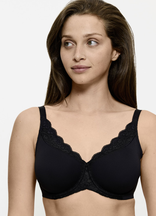 BH met beugel - Triumph Amourette minimzer beugelbeha met elastische kant, in Größe 075 bis 095, in Cup C, in Farbe SCHWARZ Ansicht 1