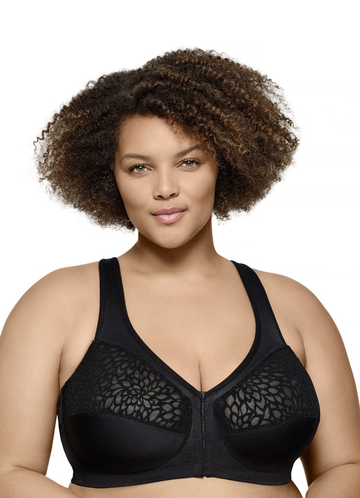 BH zonder beugel - Glamourise steunbeha met praktische sluiting aan de voorkant, in Größe 090 bis 120, in Cup F, in Farbe SCHWARZ Ansicht 1