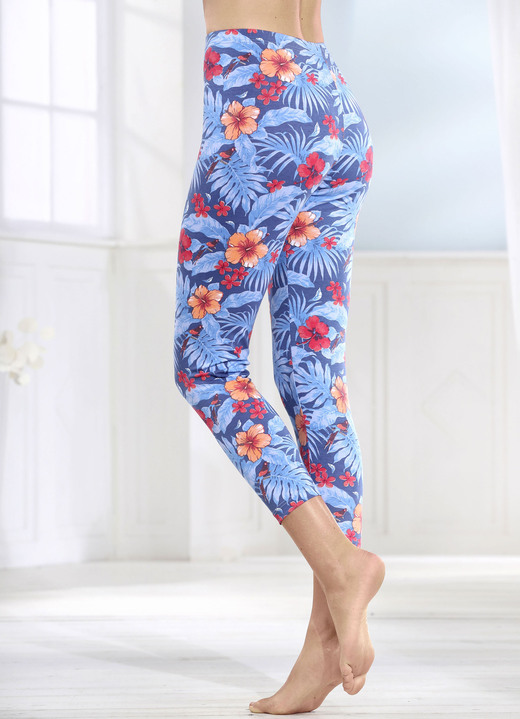Leggings - Legging in 7/8-lengte met een mooi bloemendessin, in Größe 036 bis 052, in Farbe JEANSBLAU-BUNT
