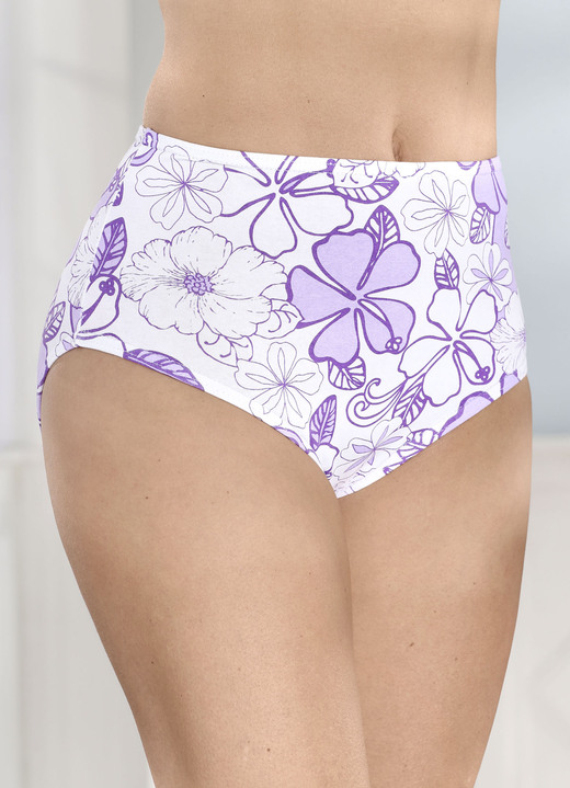 Slips - Slip, in Größe 038 bis 056, in Farbe 2X WEISS-FLIEDER-LILA BEDRUCKT, 2X WEISS, 2X FLIEDER Ansicht 1