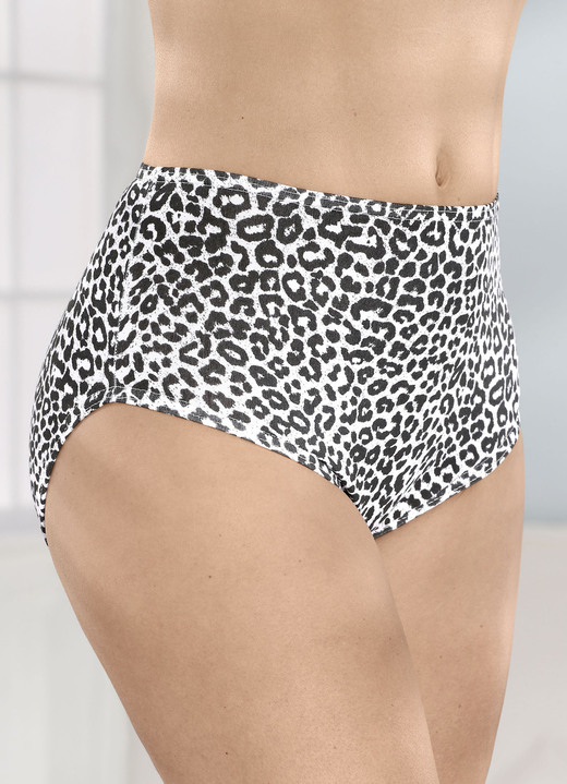 Slips - Set van zes slips met elastische tailleband, in Größe 038 bis 056, in Farbe 2X WEISS-SCHWARZ BEDRUCKT, 2X WEISS MIT MOTIV, 2X SCHWARZ MIT MOTIV Ansicht 1
