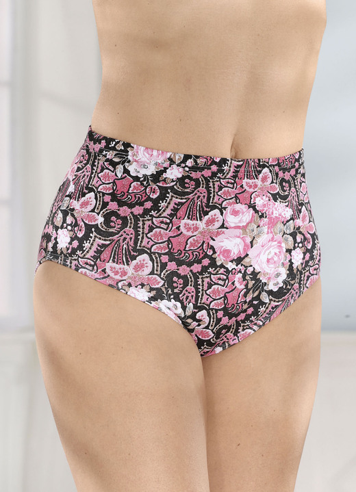 Slips - Set van vijf slips met een kleurrijk printdesign, in Größe 038 bis 056, in Farbe SCHWARZ-PINK-BUNT Ansicht 1