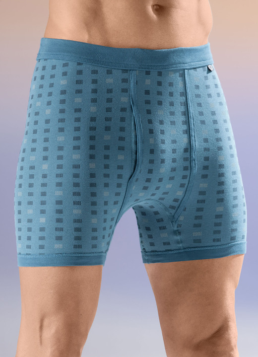Slips & onderbroeken - Set van drie ondergoed met all-over design, in Größe 005 bis 014, in Farbe 2X SMARAGD-BUNT, 1X NAVY-BUNT Ansicht 1