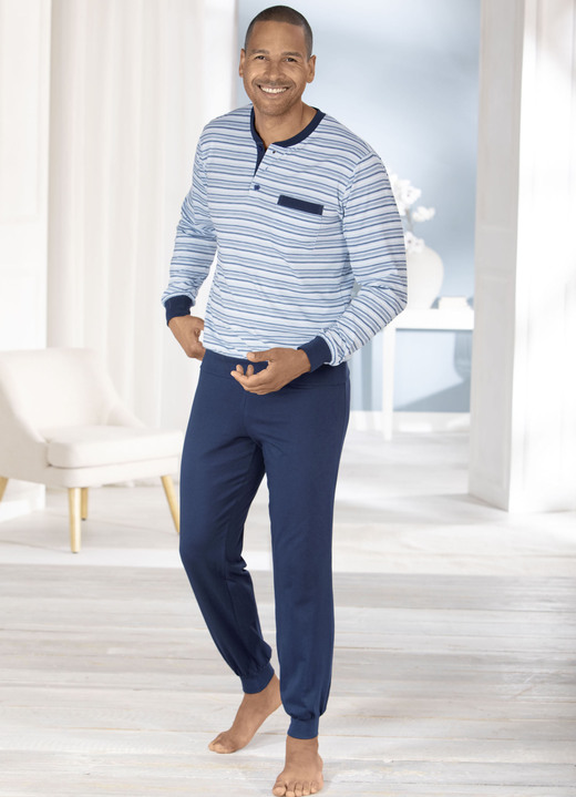 Pyjama's - Set: pyjama + shorty met knoopsluiting, in Größe 046 bis 062, in Farbe BLEU-MARINE Ansicht 1
