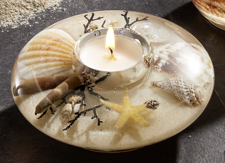 Woonaccessoires - Theelichthouder van mondgeblazen glas, in Farbe BEIGE ZAND, in Ausführung Theelichthouder ufo Ansicht 1
