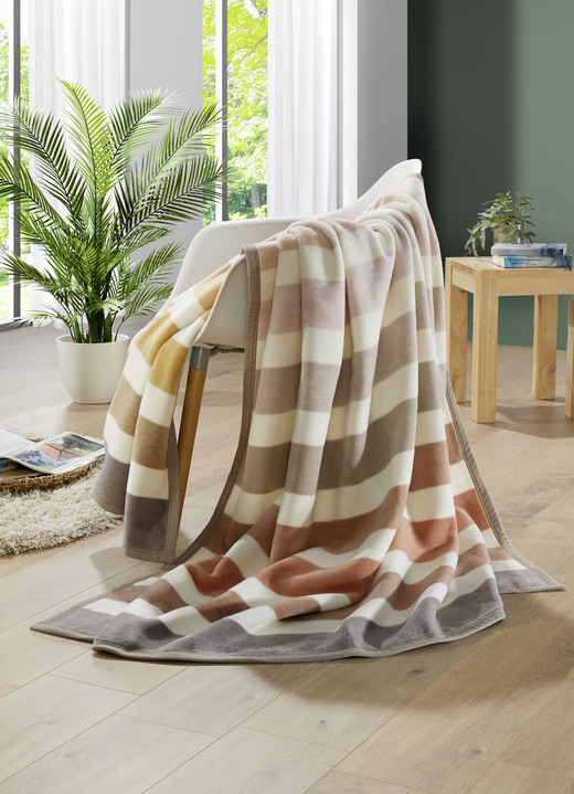 Decken - Wohndecke, in Farbe BEIGE-BRAUN GESTREIFT