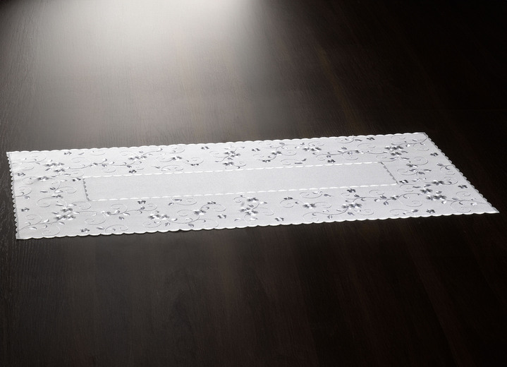 Tischdecken - Läufer, in Größe 140 (Läufer, 40/ 90 cm) bis 404 (Kissenbezug, 40/ 40 cm), in Farbe WOLLWEISS-GRAU Ansicht 1