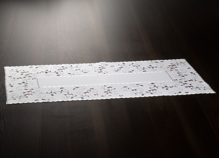 Tischdecken - Läufer, in Größe 140 (Läufer, 40/ 90 cm) bis 404 (Kissenbezug, 40/ 40 cm), in Farbe WOLLWEISS-ROSA Ansicht 1
