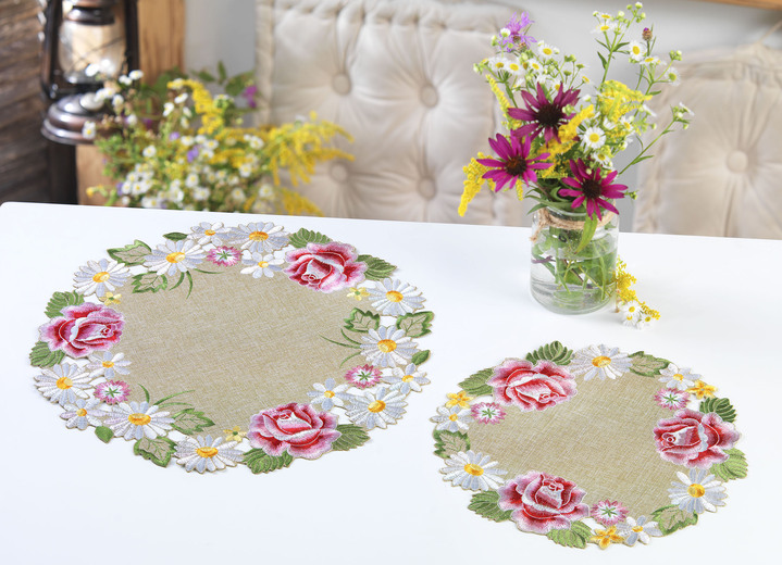Tafellakens - Tafel- en kamerdecoratie in harmonieuze kleuren, in Größe 101 (Kleedje, 35/50 cm) bis 404 (Kussensloop, 40/40 cm), in Farbe GRÜN-BUNT
