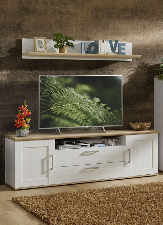 TV- & hifi-meubels - TV-longboard met wandplank, in Farbe WITTE EIKEN Ansicht 1