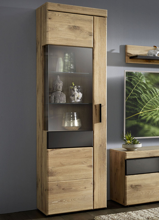 Vitrinen - Vitrine, 1-türig, Links, in Farbe EICHE-ANTHRAZIT, in Ausführung Vitrine 1-türig, Türanschlag links Ansicht 1