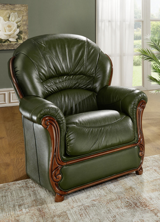 Gestoffeerde meubels - Gestoffeerde meubelen met lederen bekleding die overal in de kamer geplaatst kunnen worden, in Farbe ANTIEK GROEN, in Ausführung Leder-Sessel Ansicht 1