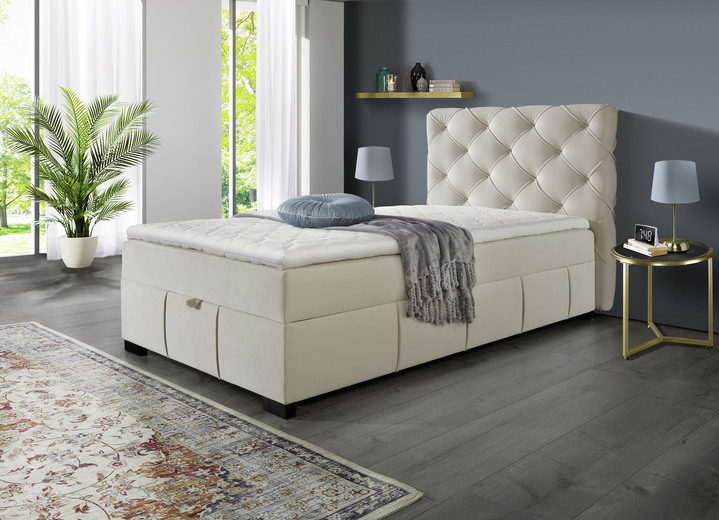 Boxspringbetten - Boxspringbett 100x200 cm, in Farbe CREME Ansicht 1