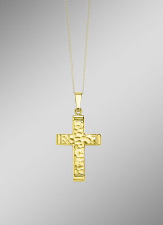 Gehamerd gouden kruis hanger