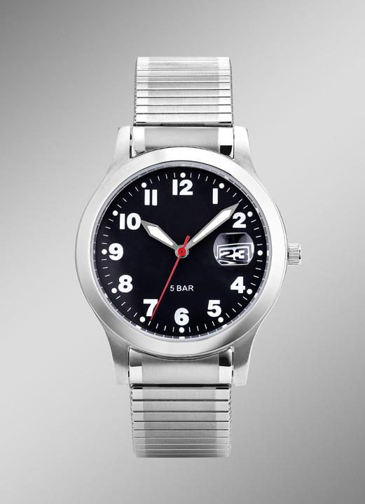 Kwartshorloges - Para-Quartz-Herrenuhr mit Edelstahlzugband, in Farbe NEE Ansicht 1