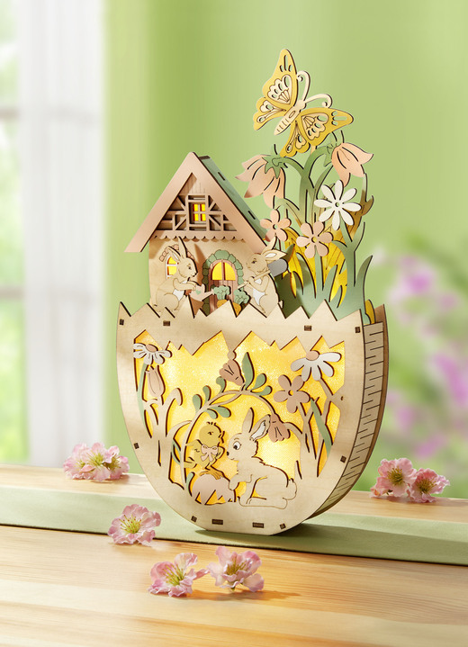 Pasen - Verlichte houten decoratie, in Farbe NATUR-GRÜN