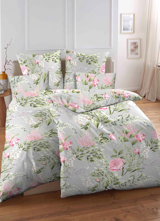 Beddengoed - Biberna beddengoedset in renforcé kwaliteit, in Größe 111 (40/80 cm + 135/200 cm) bis 115 (80/80 cm + 155/220 cm), in Farbe GRAU-BUNT Ansicht 1