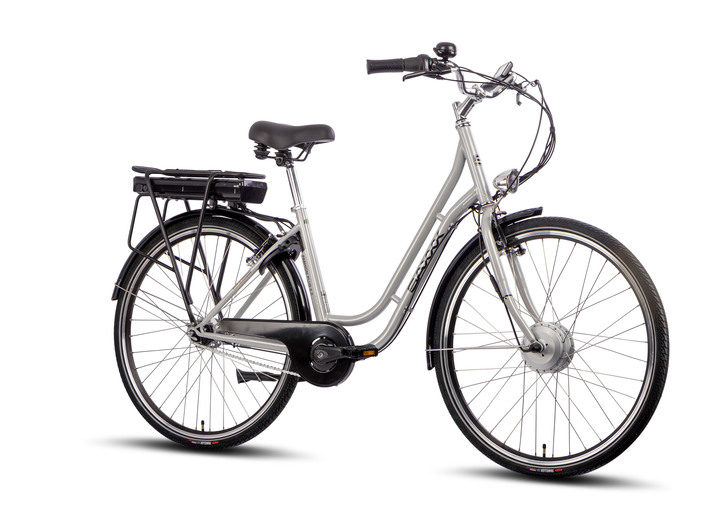 Elektromobilität - Elektro City Fahrrad grün, in Farbe SILBER Ansicht 1