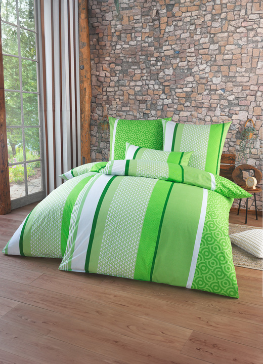 Beddengoed - Dubbelzijdig bedrukt beddengoedset in Renforcé-kwaliteit, in Größe 111 (40/80 cm + 135/200 cm) bis 412 (4-delige voordelige set), in Farbe GROEN Ansicht 1