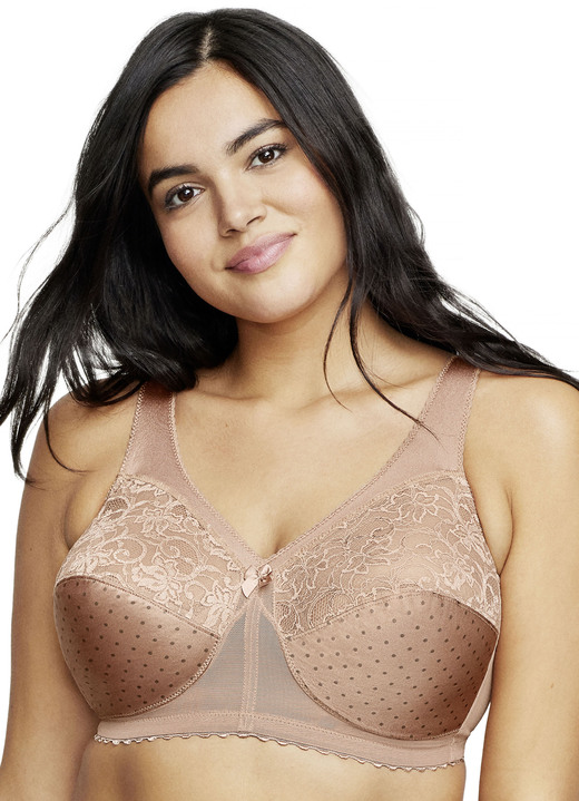 Ondergoed - Glamorise ondersteunende bh met kant, in Größe 080 bis 130, in Cup B, in Farbe CAPPUCCINO Ansicht 1