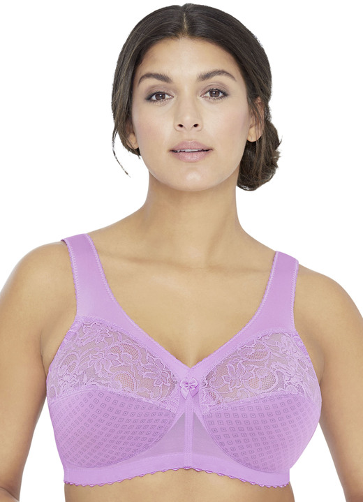 Ondergoed - Glamorise steun-bh met elastisch kant aan de voorkant, in Größe 080 bis 130, in Cup I, in Farbe LAVENDEL