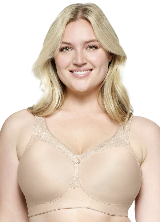 BH zonder beugel - Glamorise steunbeha met kanten rand, in Größe 080 bis 115, in Cup F, in Farbe BEIGE Ansicht 1