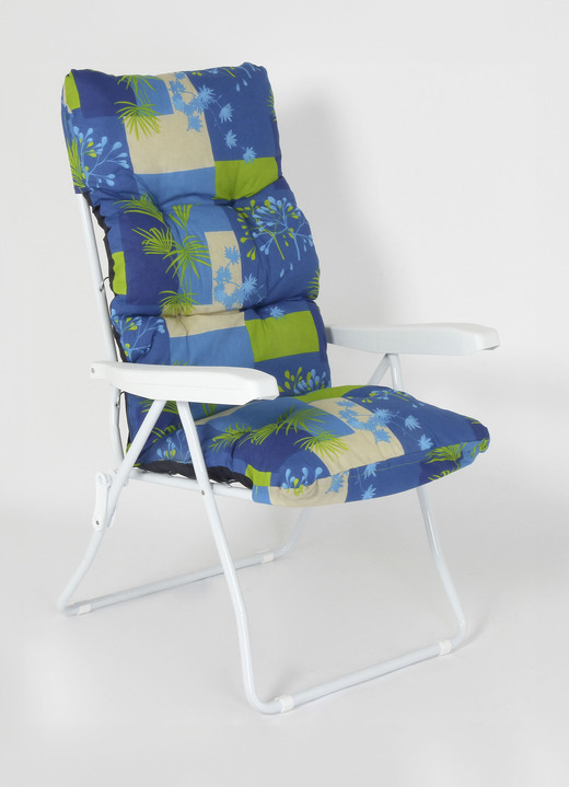 Tuinmeubels - Tuinmeubelen met gelakt stalen buizenframe en veerbekleding, in Farbe BLAUW, in Ausführung opvouwbare stoel met hoge rugleuning en kussen Ansicht 1