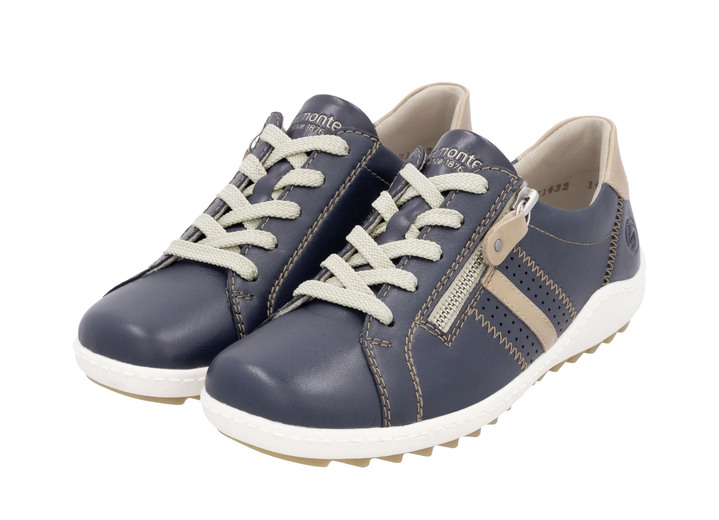 Instappers & veterschoenen - Remonte Schnürschuh aus teilweise geprägtem Nappaleder, in Größe 036 bis 042, in Farbe MARINE-CAMEL Ansicht 1