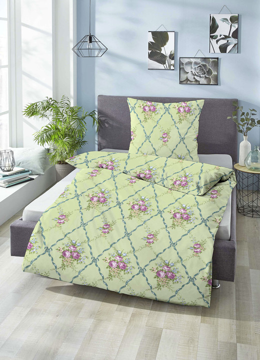 Beddengoed - Beddengoedset in knuffelzachte kwaliteit, in Größe 112 (80/80 cm + 135/200 cm) bis 412 (4-delige voordeelset), in Farbe GROEN Ansicht 1