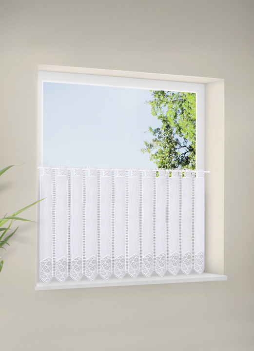 Korte gordijnen - Korte jaloezieën met roedeopening, in Größe 829 (H45xB126 cm) bis H35xB126 cm, in Farbe WIT Ansicht 1