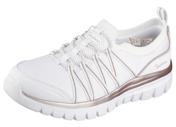 Instappers & veterschoenen - SKECHERS, trendy damespantoffels, gemaakt van gebreid meshmateriaal, in Größe 036 bis 042, in Farbe WIT-ROSÉGOUD Ansicht 1